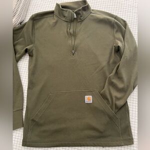 Carhartt Olive Green Relaxed Fit Half Zip Mock Neck Sweatshirt
